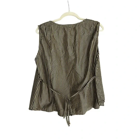 Krista Larson Gingham Silk Sleeveless Button Front Tunic‎ Tank Top Thanksgiving
